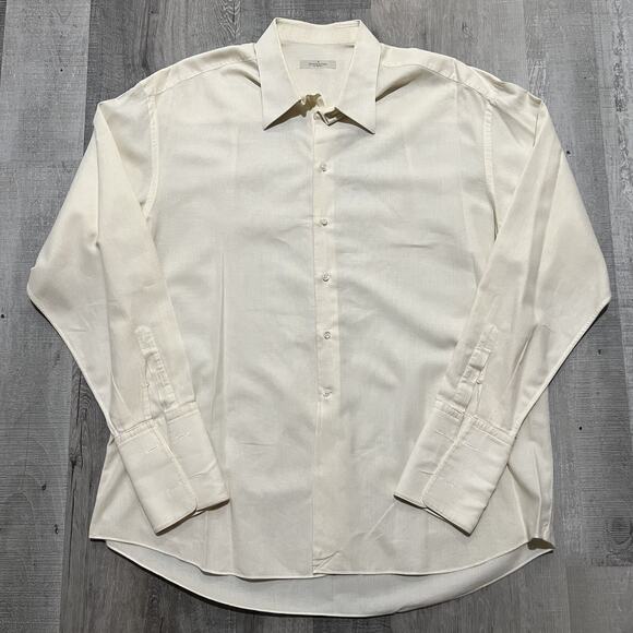 Ermenegildo Zegna Tuxedo Shirt Mens Button Up Cream White Woven French Cuff 2XL - Picture 1 of 4